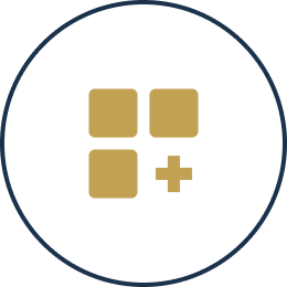 Grid icon with plus symbol on black.